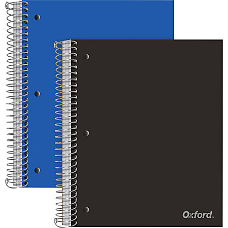 Oxford 3-Subject Poly Notebook - 3 Subject(s) - 150 Sheets - Wire Bound - Wide Ruled Red Margin - 3 Hole(s) - 0.50" x 8.5"10.5" - Assorted Cover - Snag Resistant, Sturdy, Micro Perforated, Moisture Resistant, Smooth, Resist Bleed-through - 2 / Pack