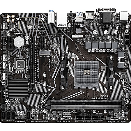 Gigabyte Ultra Durable A520M S2H Desktop Motherboard - AMD A520 Chipset - Socket AM4 - Micro ATX - 64 GB DDR4 SDRAM Maximum RAM - DIMM, UDIMM - 2 x Memory Slots - Gigabit Ethernet - HDMI - 4 x SATA Interfaces