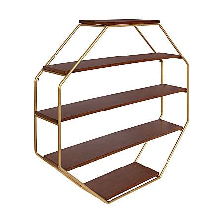 Kate and Laurel Lintz Octagon Floating Wall Shelves, 30-3/4”H x 30-1/2”W x 7”D, Walnut Brown