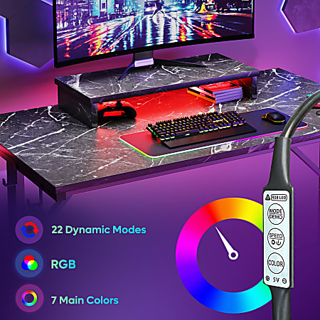 Bestier 42 W Small LED Gaming Computer Desk With Monitor Stand Cup