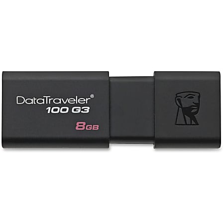 Kingston® DataTraveler® 100 G3 USB 3.0 Flash Drive, 8GB, Black