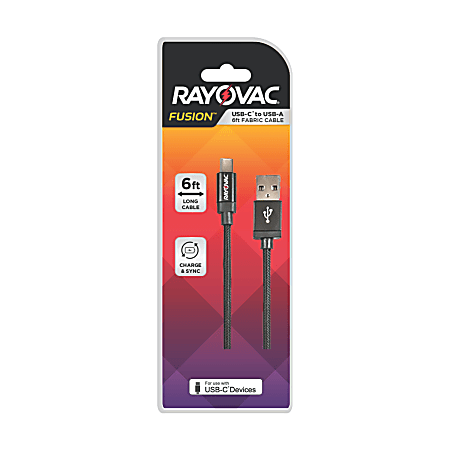 Rayovac USB-C To USB-A Cable, 6&#x27;, Black, RV2416