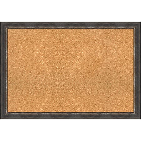 Amanti Art Rectangular Non-Magnetic Cork Bulletin Board, Natural, 39” x 27”, Bark Rustic Char Narrow Plastic Frame