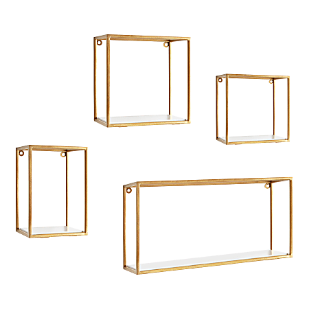 Kate and Laurel Mallory Wood and Metal Wall Shelf Set, Gold, Set Of 4 Shelves