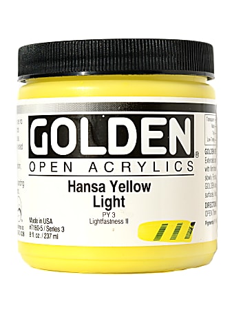 Golden OPEN Acrylic Paint, 8 Oz Jar, Hansa Yellow Light