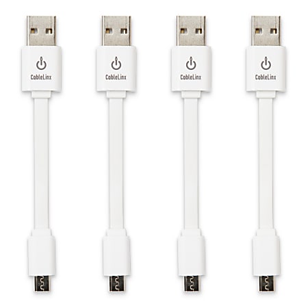 CableLinx Value Pack USB-to-Micro USB Cables, 3.5", White, Pack Of 4 Cables, USB4PK-002-JIC-4M
