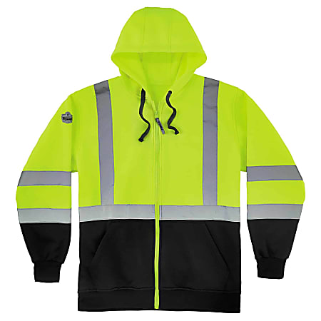 Ergodyne GloWear 8372 Class 3 Hi-Vis Zip-Up Hoodie, X-Large, Black/Lime