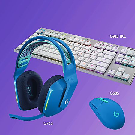 Logitech G733 Lightspeed Wireless RGB Gaming Headset Stereo Wireless 65.6 ft 5 Kilo Ohm 20 Hz 20 kHz Over the head Binaural Circumaural Cardioid Uni directional Microphone Blue ODP Business Solutions