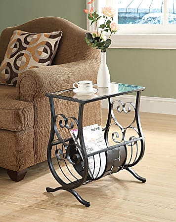 Monarch Specialties Magazine Holder Accent Table with Glass-Top,