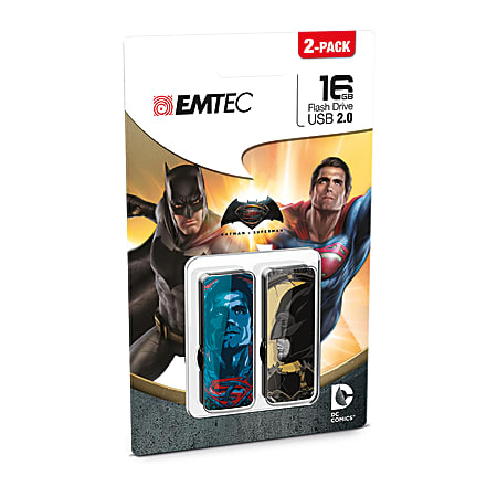 EMTEC Superhero USB 2.0 Flash Drive, Batman Vs Superman, 16GB, Pack Of 2