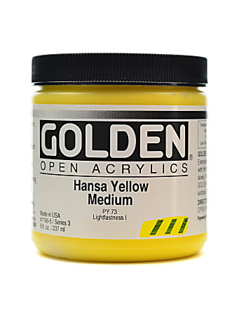 Golden OPEN Acrylic Paint, 8 Oz Jar, Hansa Yellow Medium