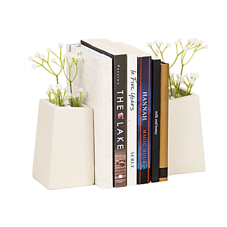 Mind Reader Cement Planter Bookends, 5" x 2-3/4" x 3", White, Total Qty 2