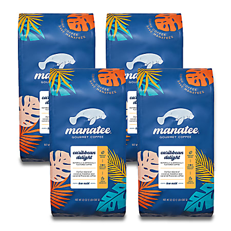 Manatee Gourmet Coffee Whole Bean Coffee, Caribbean Delight Blend, 2 Lb Per Bag, Carton Of 4 Bags