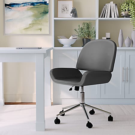 Martha Stewart Tyla Faux Leather Upholstered Mid-Back Executive Office Chair, Gray/Polished Nickel