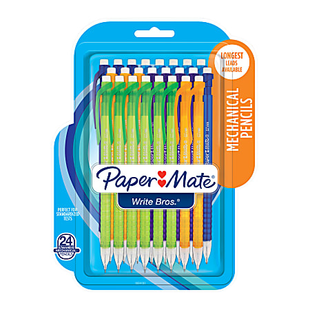 Paper Mate® Write Bros.® Mechanical Pencils, 0.7mm, #2 Lead, Assorted Colors, Pack Of 24