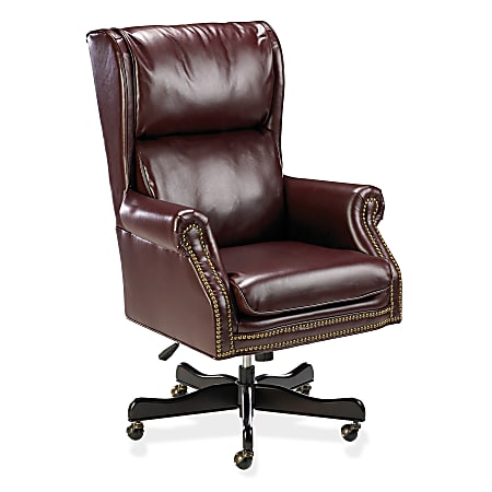 Lorell® Berkeley Traditional Executive Swivel Tilt Bonded Leather Chair, Oxblood/Mahogany