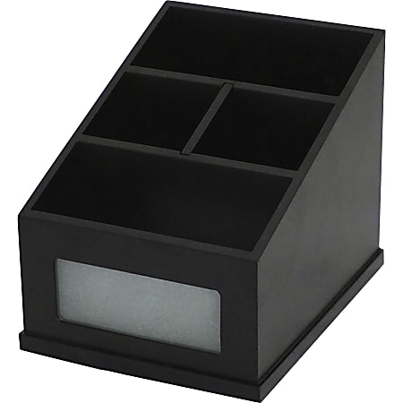Victor Midnight Black Multi-Use Storage Caddy with Adjustable Compartment - 4 Compartment(s) - 6.50" - 4.9" Height x 4.6" Width - Desktop - Non-slip Feet - Black - Rubber, Frosted Glass, Wood - 1 Each
