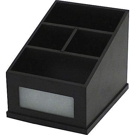 Victor Midnight Black Multi-Use Storage Caddy with Adjustable Compartment - 4 Compartment(s) - Compartment Size : 6.50" - 4.90" Height x 4.60" Width - Desktop - Non-slip Feet - Black - Rubber, Frosted Glass, Wood - 1 Each