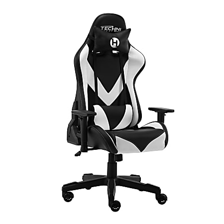 Techni Sport Ergonomic Faux Leather Computer Gaming Chair, White/Black