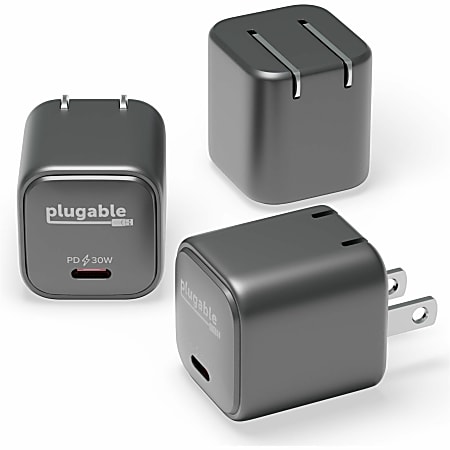 Plugable - Power adapter - GaN - 30 Watt - black (pack of 3) - for Apple iPhone 14; Samsung Galaxy S23