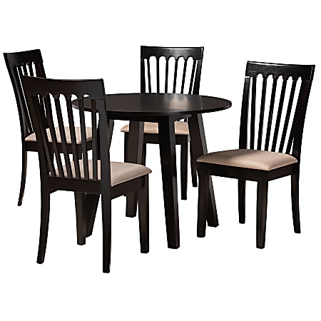 Baxton Studio Maisie Dining Set, 29-15/16”H x 35-7/16”W x 35-7/16”D, Sand/Dark Brown