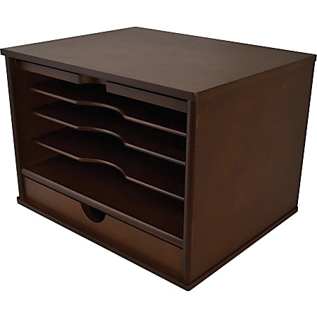 Victor Heritage Wood Desktop Organizer, 4 Compartment(s), 1 Drawer(s), 9.4"H x 13.3"W x 10.5"D, Desktop, Natural, Wood