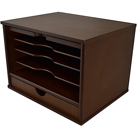 Victor Heritage Wood Desktop Organizer 4 Compartments 1 Drawers 9.4 Height x 13.3 Width x 10.5 Depth Desktop Natural Wood 1 Each Office Depot