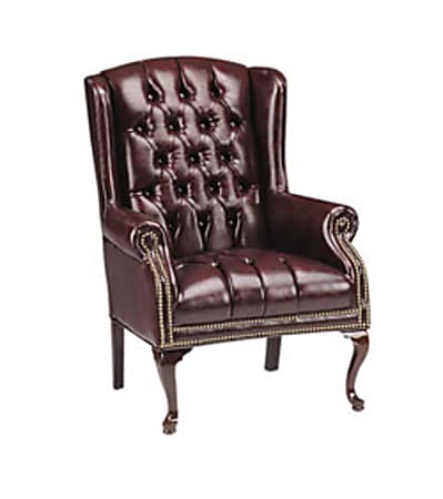Lorell® Berkeley Queen Anne Tufted Wing-Back Side Chair, Oxblood/Mahogany
