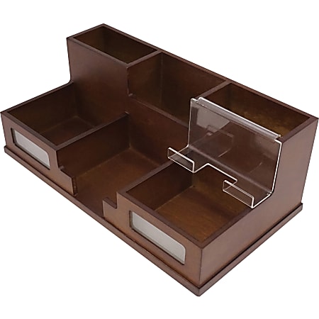 Victor Heritage Wood H9525 Desk Organizer - 6 Compartment(s) - 5.5" x 10.4"x 3.5" Depth - Desktop - Wood Grain - Wood, Acrylic, Frosted Glass - 1 Each