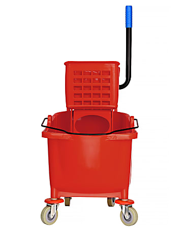 Alpine PVC Mop Bucket With Side Wringer, 36 Qt, 35"H x 15"W x 25"D, Red
