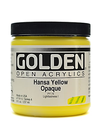 Golden OPEN Acrylic Paint, 8 Oz Jar, Hansa Yellow Opaque
