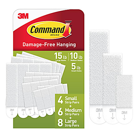 Command Picture Hanging Strips Variety Pack, 8-Small Command Strips, 12-Medium Command Strips, 16-Large Command Strips, White - 17211-BPES