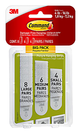 Command Picture Hanging Strips Variety Pack, 8-Small Command Strips, 12-Medium Command Strips, 16-Large Command Strips, Damage-Free, White