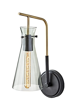 Adesso Walker Wall Lamp, 5-1/2”W, Black/Antique Brass/Smoked Glass