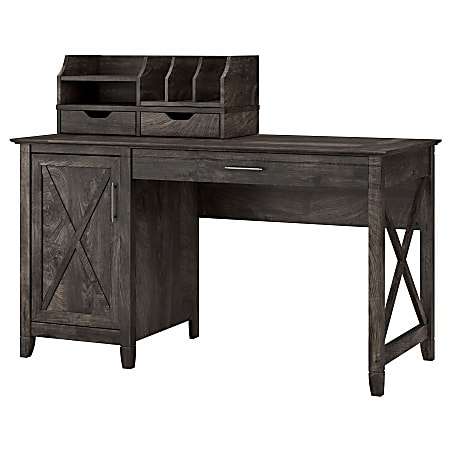 Bush Furniture Key West 54"W Computer Desk With Storage And Desktop Organizers, Dark Gray Hickory, Standard Delivery