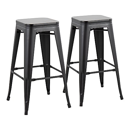 LumiSource Oregon Contemporary Bar Stools, Black Wood/Black, Set Of 2 Stools