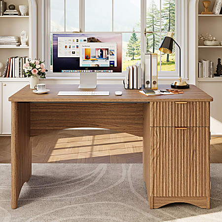 Bestier 48"W Writing Computer Desk With Drawer And Adjustable Storage Cabinet, Dark Brown