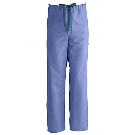 Medline ComfortEase™ Unisex Tall Non-Reversible Drawstring Cargo Scrub Pants, Large, Ceil Blue