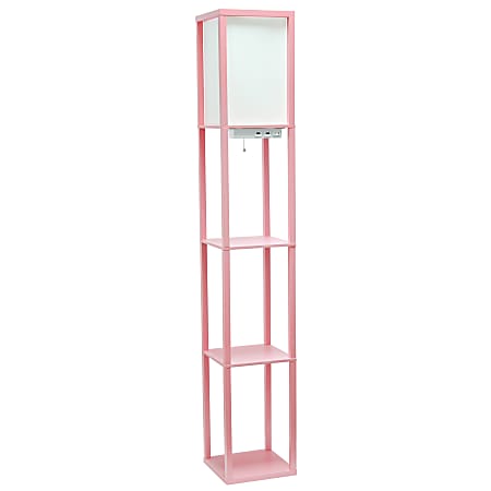 Simple Designs Etagere Organizer Floor Lamp, 62-1/2”H, White Shade/Light Pink Base