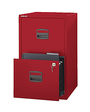 Bisley 14-13/16"D Vertical 2-Drawer Under-Desk File Cabinet, Red
