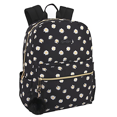 Jessica Simpson Daisy Pom-Pom Travel Backpack With 15” Laptop Pocket, Black