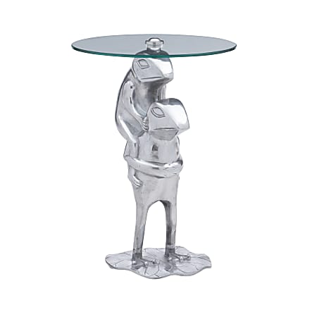 Powell Frisco Frog Side Table, 24-1/2"H x 17-1/2"W x 17-1/2"D, Silver/Clear