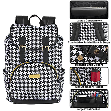 Jessica Simpson Drawstring Travel Backpack With 15 Laptop Pocket Houndstooth Office Depot