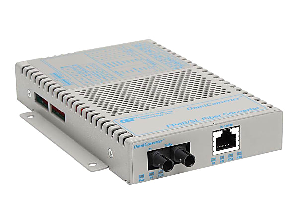 Omnitron OmniConverter FPoE/SL - Fiber media converter - 100Mb LAN - 10Base-T, 100Base-FX, 100Base-TX - RJ-45 / ST single-mode - up to 18.6 miles - 1310 nm