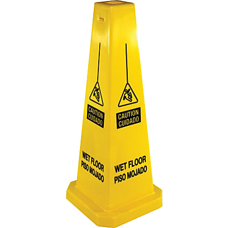 Genuine Joe Bright Four-sided Caution Safety Cone - 1 Each - 10" Width x 24" Height - Cone Shape - Stackable - Polypropylene - Yellow
