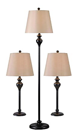 Kenroy Home Charlotte FloorTable Lamp Set Light Gold ShadesOil