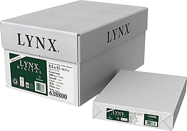Domtar Lynx Digital Multi-Use Printer & Copier Paper, 8 Reams, Letter Size, 4000 Sheets Total, 80 Lb, White, 250 Sheets Per Ream - 638800