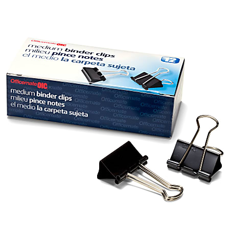 OIC® Binder Clips, Medium, 1 1/4", Black, Box Of 12, 99050