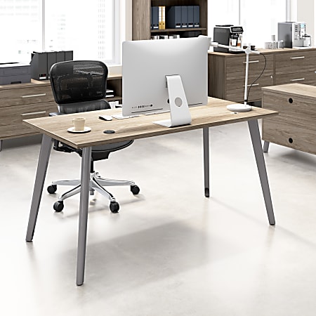 WorkPro® Motiva 60"W Modern Office Desk With Metal Legs, Modern Hickory, Standard Delivery