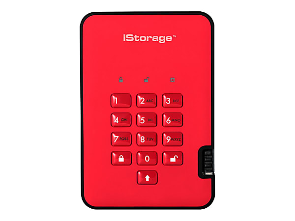 iStorage diskAshur² - Solid state drive - encrypted - 256 GB - external (portable) - USB 3.1 - FIPS 197, 256-bit AES-XTS - fiery red - TAA Compliant